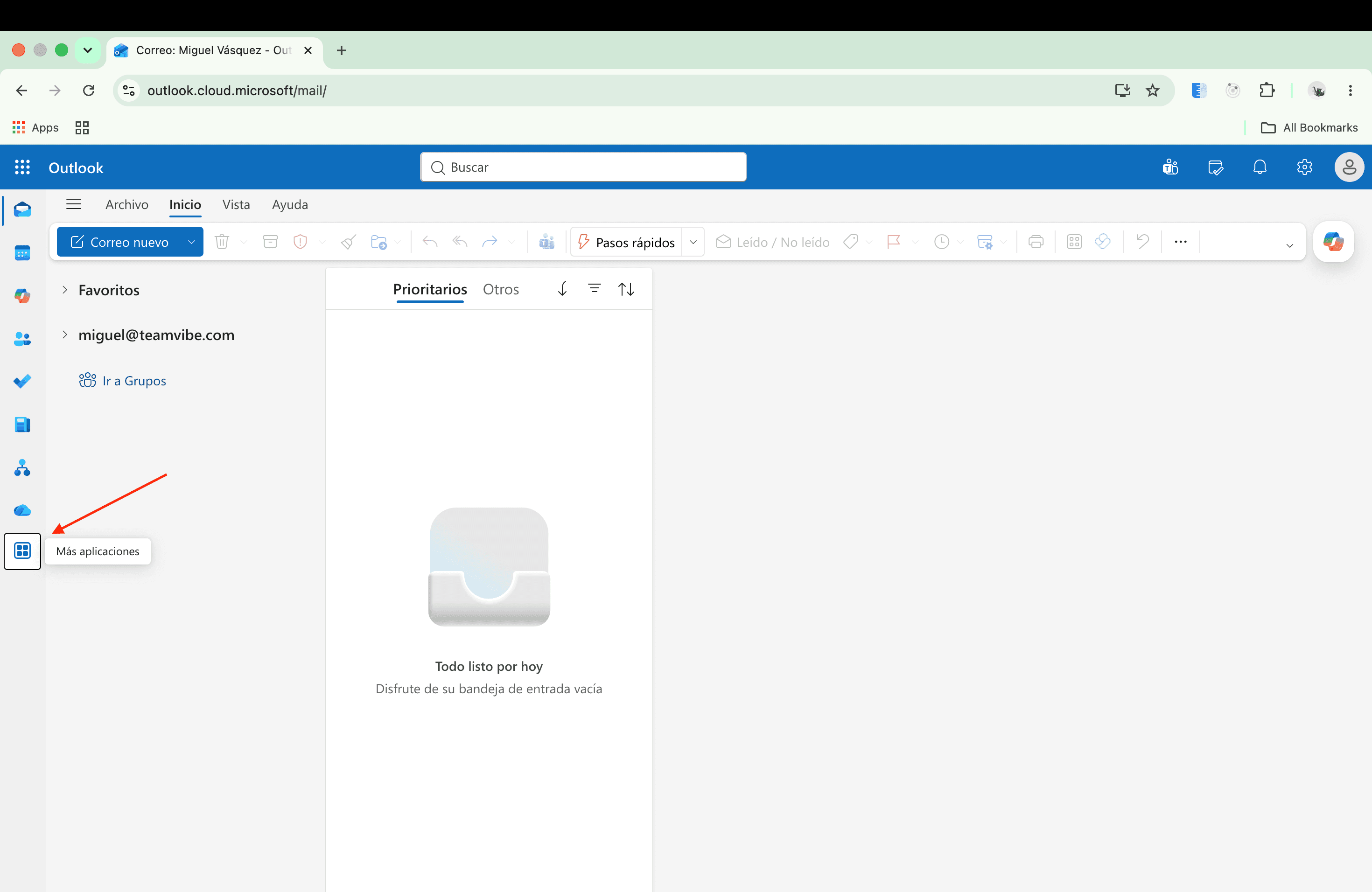 Outlook navigation bar with the More apps icon at the bottom highlighted